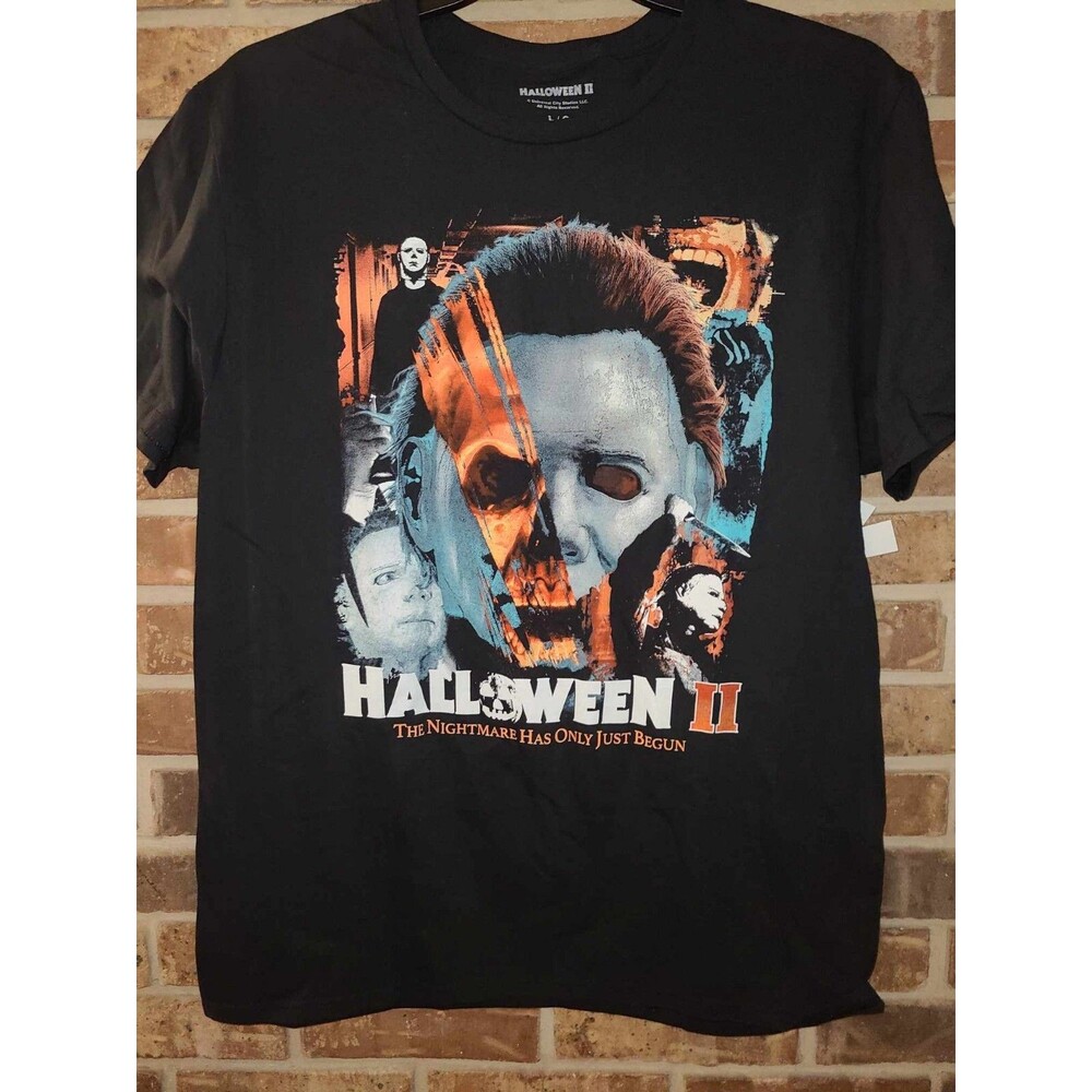 Halloween II Collage Black Graphic T-Shirt Men Size LARGE